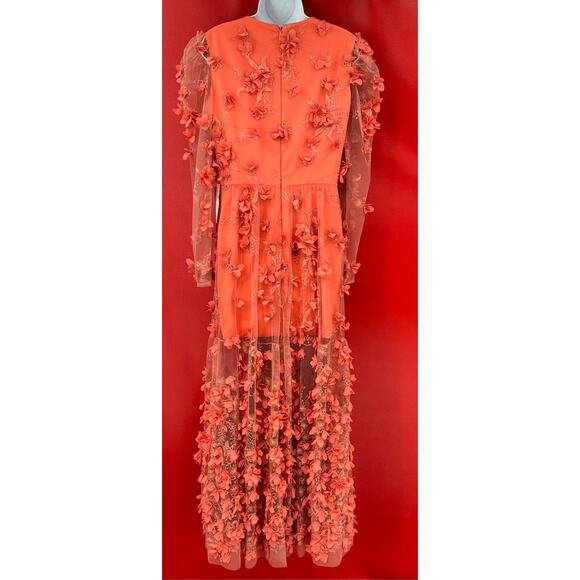 Anthropologie Helsi Blair V Neck Dimensional Coral Floral Gown Maxi Dress M NWT - Picture 8 of 16